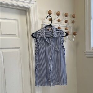 Brooks Brothers - Sleeveless Vertical Striped Button Down Top - White Blue - 4